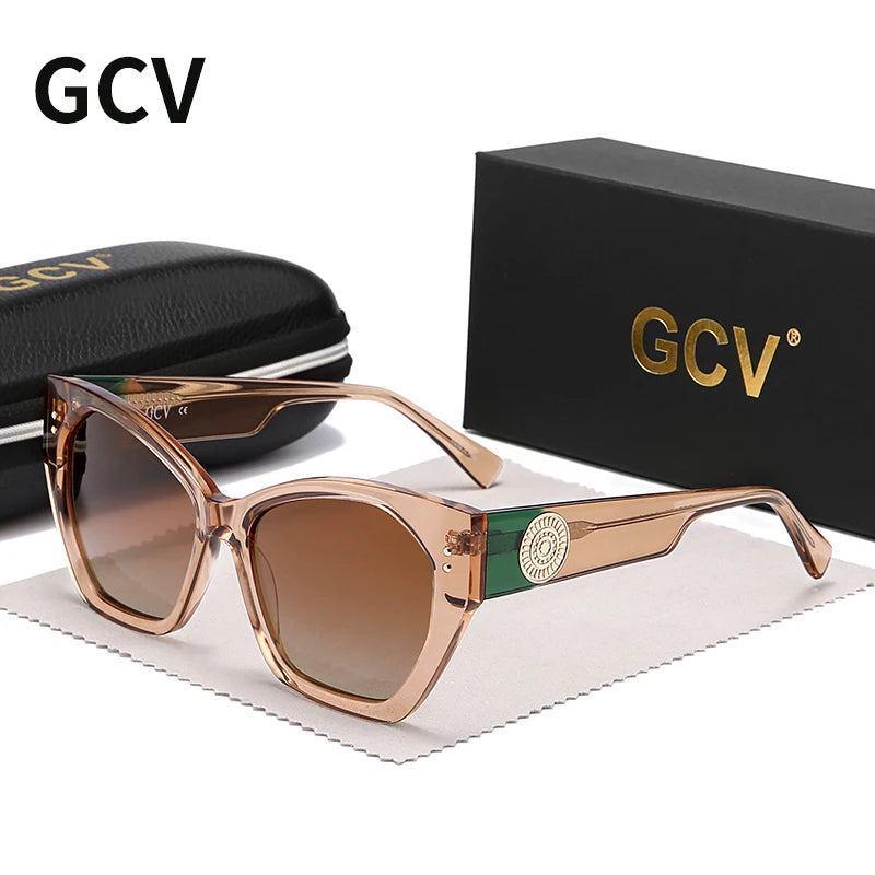GCV marque acétate apparence brevet Design femmes papillon rectangulaire Triangle lunettes de soleil polarisées UV400 mode