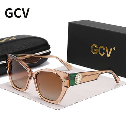 GCV marque acétate apparence brevet Design femmes papillon rectangulaire Triangle lunettes de soleil polarisées UV400 mode
