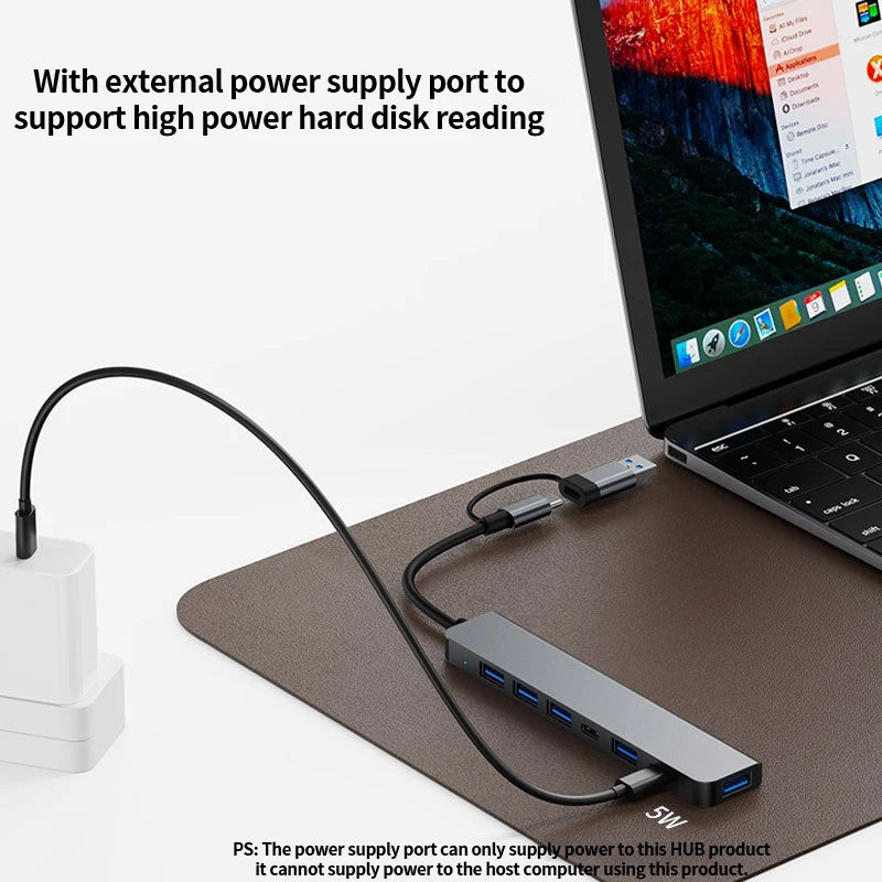Hub USB C Hub USB 3.0, extension USB 7 en 1 en aluminium, répartiteur USB avec USB 3.0, 4 X USB 2.0 et 2 ports USB C Distributeur USB