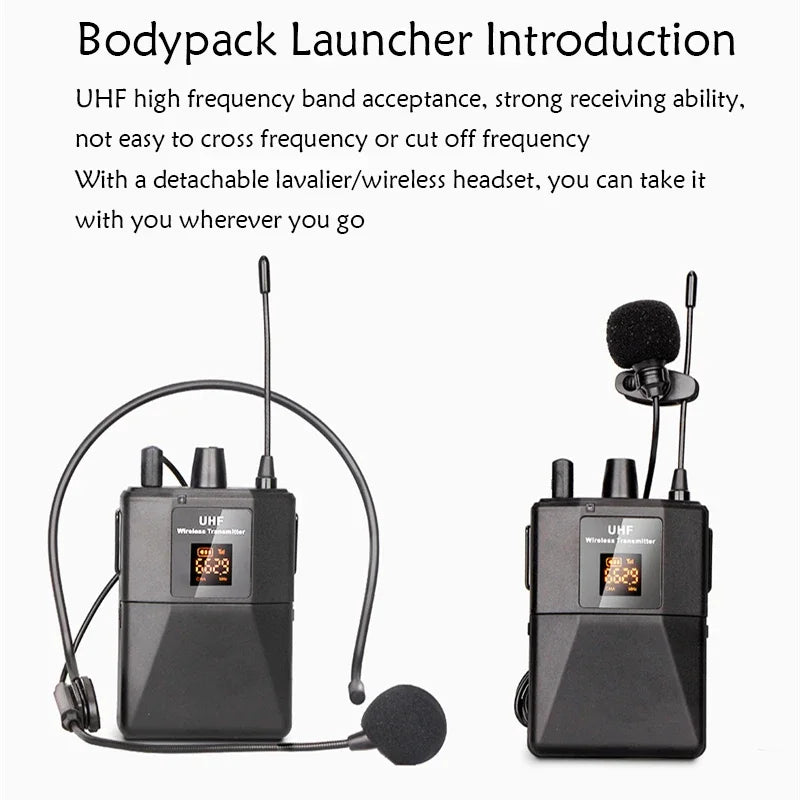 Microphone casque micro Lavalier sans fil avec émetteur récepteur affichage LED transmetteur Bodypack pour l'enseignement des performances en direct