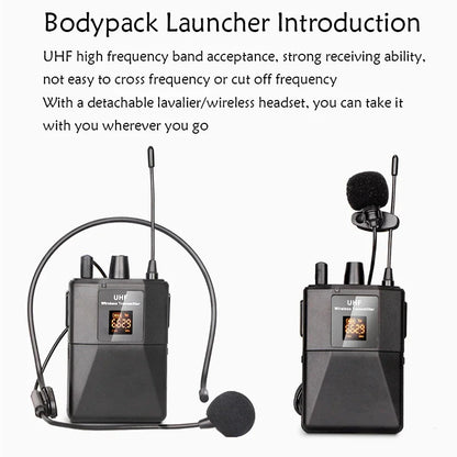 Microphone casque micro Lavalier sans fil avec émetteur récepteur affichage LED transmetteur Bodypack pour l'enseignement des performances en direct