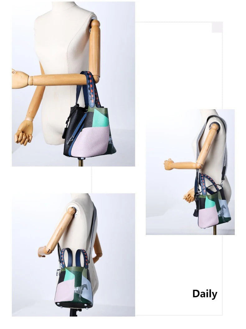 Divers sacs de luxe en cuir véritable, sac à main à la mode pour femmes, panier de légumes, sac seau Portable pour femmes avec serrure