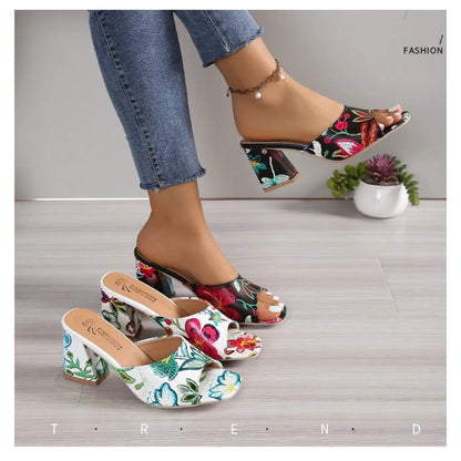 Pantoufles d'Été à Talons Épais pour Femme, Chaussures de Haute Qualité, Parka Ouverte, Décontractées, Grande Taille