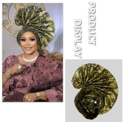Gele automatique en forme d'éventail exagéré, couvre-chef déjà fabriqué pour femmes africaines, couvre-chef pour fête de mariage, couvre-chef, casquette Turban féminin