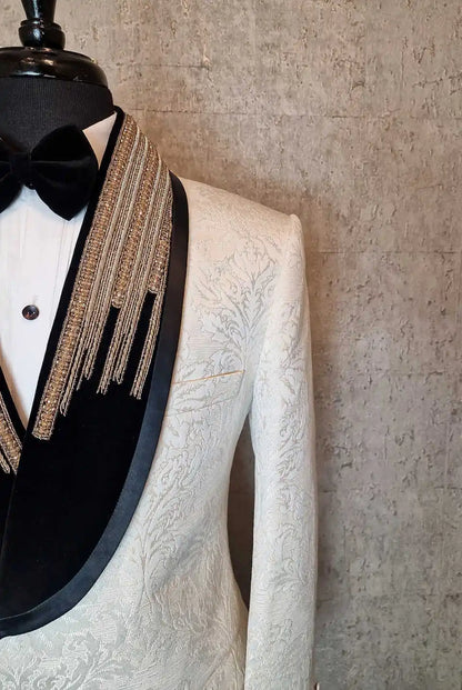 Tuxedos de mariage formel avec boucle perlée Jacquard hommes costumes châle revers 1 pièce ensemble veste beaux blazers de marié personnalisés