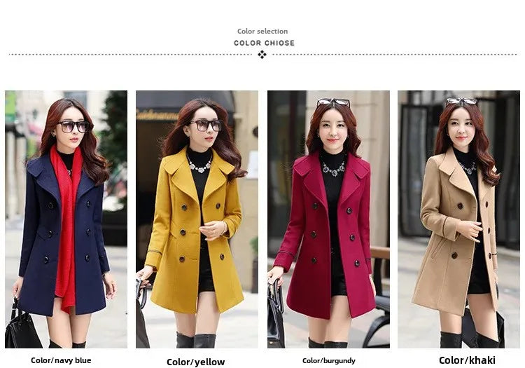 Veste en laine de style coréen pour femme, pardessus en nylon mi-long, double bouton de nucléo, 30 ans, 40 ans, 50 ans, automne, hiver, nouveau, 2023