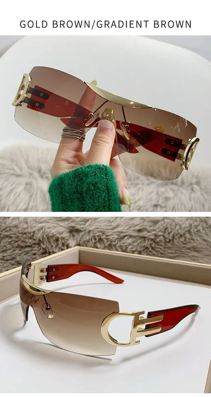 Lunettes de soleil Y2K sans monture pour femmes, lunettes de soleil sans cadre, nuances de chimshield, futuriste, respirant, unisexe, rond, mode