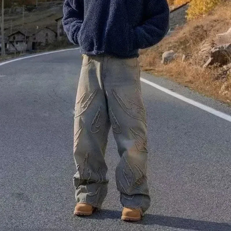 Hommes Baggy Esthétique Streetwear Jeans Mâle Rétro Mode Jambe Large Denim Pantalon Graphique Brodé Designer Hip Pop Denim Pantalon