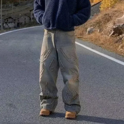Hommes Baggy Esthétique Streetwear Jeans Mâle Rétro Mode Jambe Large Denim Pantalon Graphique Brodé Designer Hip Pop Denim Pantalon