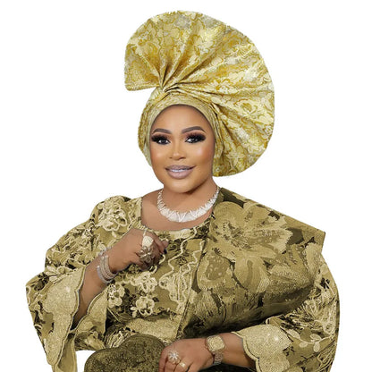 Luxe africain Aso Oke Auto Gele couvre-chef Turban casquette femmes chapeaux nigérian fête de mariage couvre-chef Bonnet tête enveloppement Hijab chapeau
