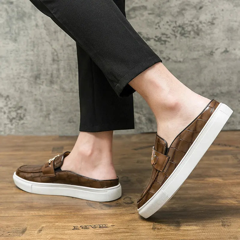 Mocassins en cuir de style britannique pour hommes, demi-chaussures marron, chaussures à enfiler, confortables et respirantes, haute qualité, été