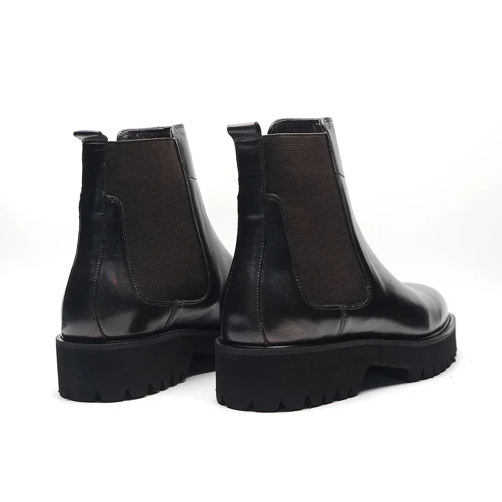 Bottes Chelsea montantes de Style britannique pour hommes, chaussures classiques de luxe en cuir véritable avec bande élastique pour augmenter la hauteur, automne et hiver
