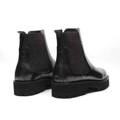 Bottes Chelsea montantes de Style britannique pour hommes, chaussures classiques de luxe en cuir véritable avec bande élastique pour augmenter la hauteur, automne et hiver