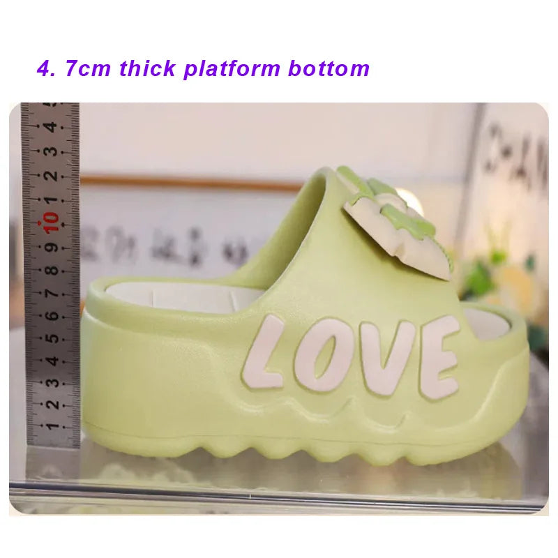 Feerldi nouveau 2025 blanc rose nœud papillon pantoufles femme haute plate-forme EVA diapositives sandales de créateur sabots de plage femmes ascenseur chaussure