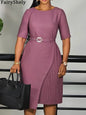 FairyShely 2025 solide Sexy grande taille robe femmes à manches courtes grandes robes été O cou bureau dame serré courbe robe