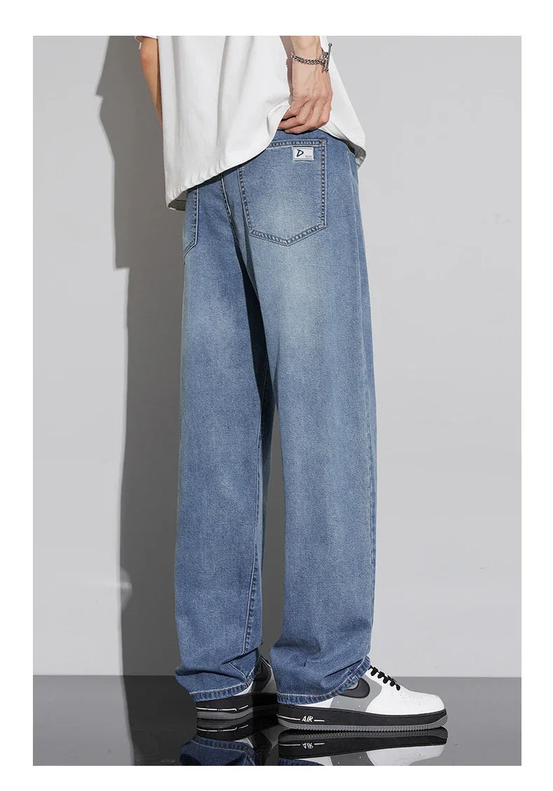 Jean Baggy d'été pour hommes, Baggy, drapé doux, ample, confortable, jambes larges, pantalon en soie glacée, rétro, élastique, décontracté, Denim