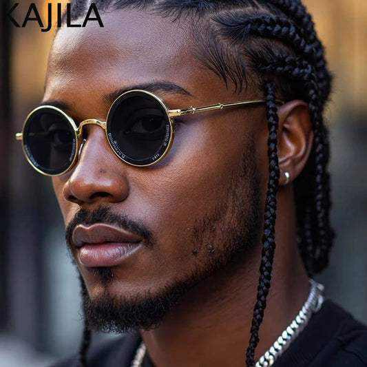 Lunettes de soleil rondes Steampunk à petite monture pour hommes, marque de luxe rétro Punk, lunettes de conduite classiques, UV400, 2025