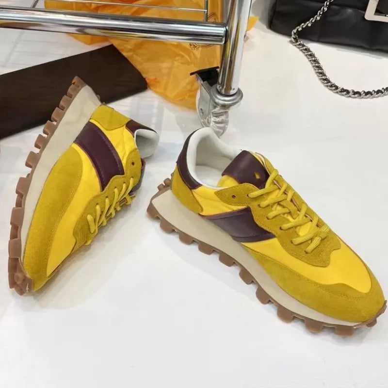 Chaussures de course rétro en daim pour femmes, baskets épaisses, tissu respirant, chaussures de sport à plateforme plate, mode décontractée, recommande une augmentation