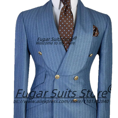 Costumes d'affaires à rayures haut de gamme pour hommes, coupe cintrée, châle à revers, Tuxedos de bal formel, ensembles de 2 pièces, blazer élégant pour hommes, Ropa Hombre