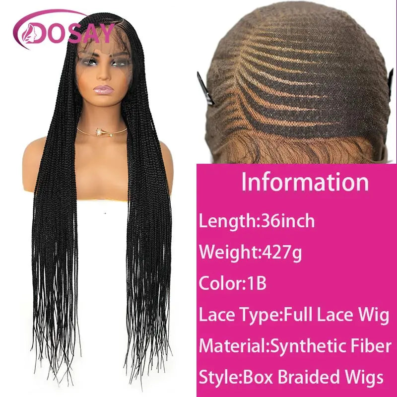 Perruques tressées en boîte Cornrow 36 pouces, perruque synthétique Blonde 613 pour femmes, perruque Lace Front Wig tressée avec raie latérale de haute qualité, perruque Faux Locs