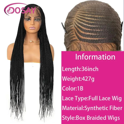 Perruques tressées en boîte Cornrow 36 pouces, perruque synthétique Blonde 613 pour femmes, perruque Lace Front Wig tressée avec raie latérale de haute qualité, perruque Faux Locs