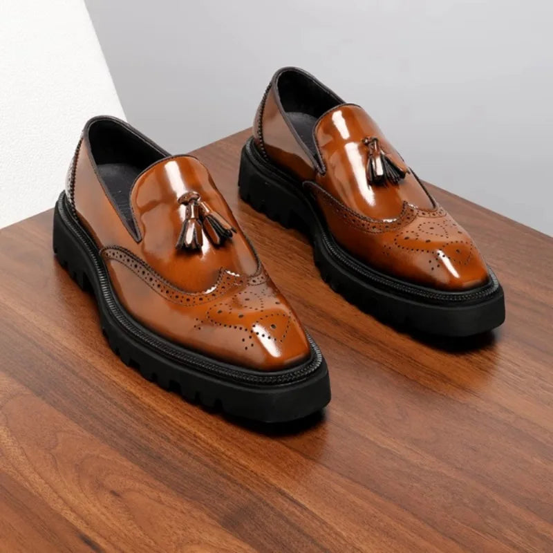 Mocassins d'été en cuir véritable pour hommes, chaussures d'été à enfiler, respirantes, semelle épaisse, richelieu, pompon, tenue décontractée
