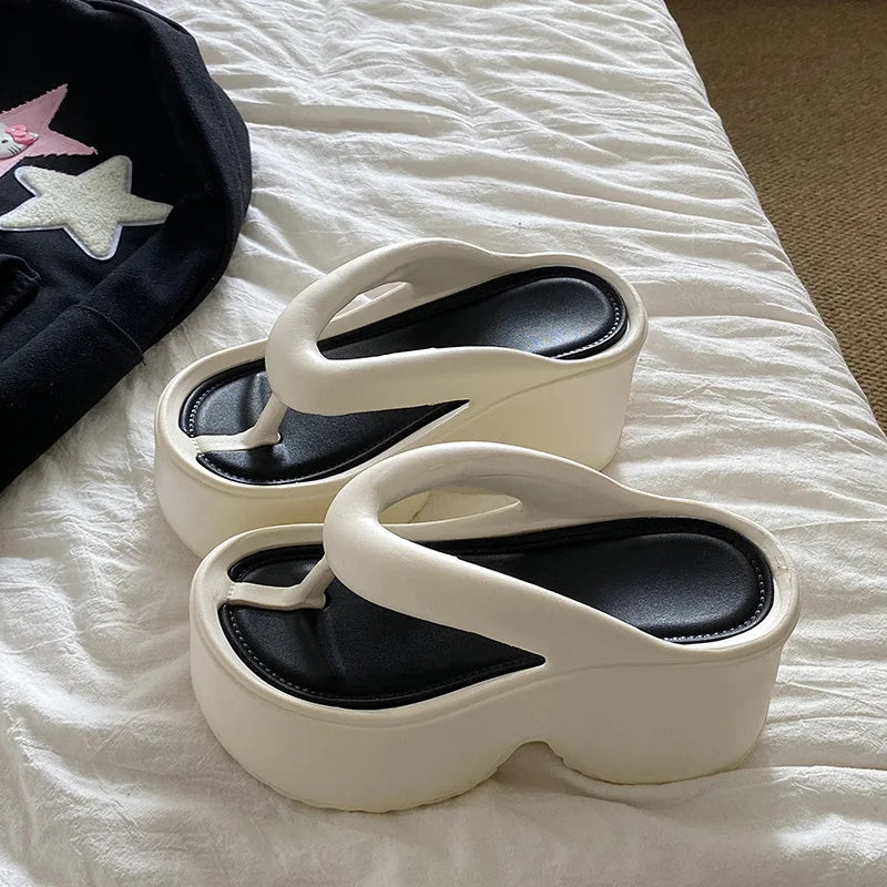 Sandales d'été à talons hauts de 7 cm pour femmes, mules à talons épais, tongs EVA, chaussures de maison, pantoufles à plateforme d'extérieur, nouvelle collection