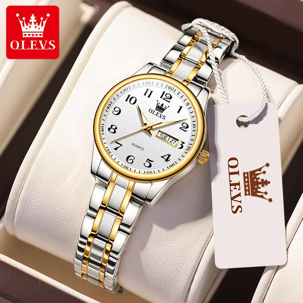 OLEVS montre à Quartz de luxe pour femmes montre élégante en acier inoxydable lumineux étanche semaine Date montre-bracelet dames robe montre