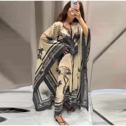 Robes longues plissées imprimées amples pour femmes, élégantes, col rond, manches longues, Robes de vacances, été, mode dubaï, 2025