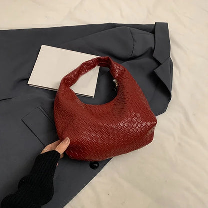 Femmes classique mode tissé en relief Hobo souple en cuir PU petit sac à bandoulière à poignée supérieure décontracté sacs à main quotidiens