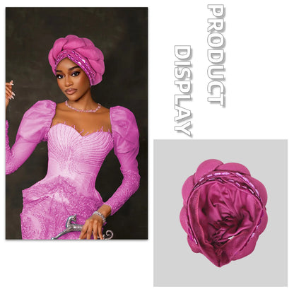 Couvre-chef africain Auto Gele déjà fabriqué, Turban brillant pour femmes, Hijab nigérian tressé, couvre-chef pour fête de mariage