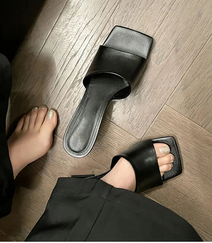 Pantoufles d'été à talons compensés pour femmes, élégantes, bout carré, diapositives à enfiler, robe d'extérieur, chaussures de Style de rue