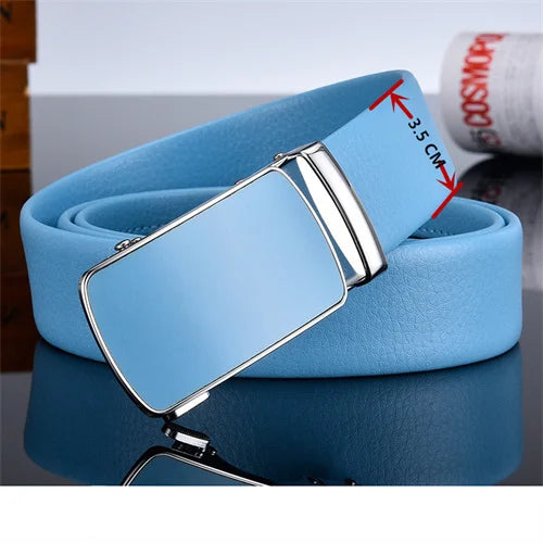 Ceinture automatique bleu ciel pour hommes et femmes, ceinture de loisirs d'affaires, bande passante 3cm et 2024 cm, nouvelle mode, 3.5