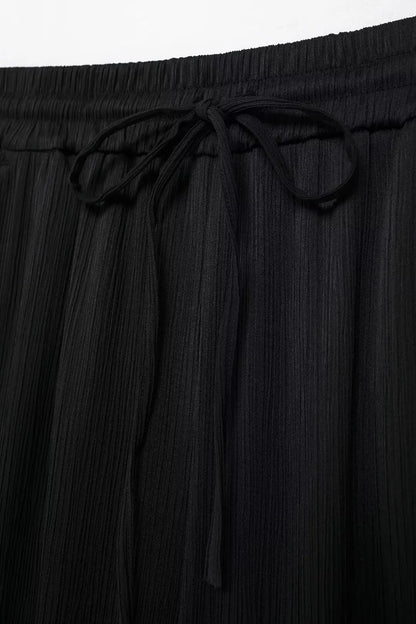 TRAFZA 2025 femmes pantalons décontractés ensemble taille haute pantalon à jambes larges + solide Beige ample glace soie Double boutonnage chemise hauts 2025 à la mode