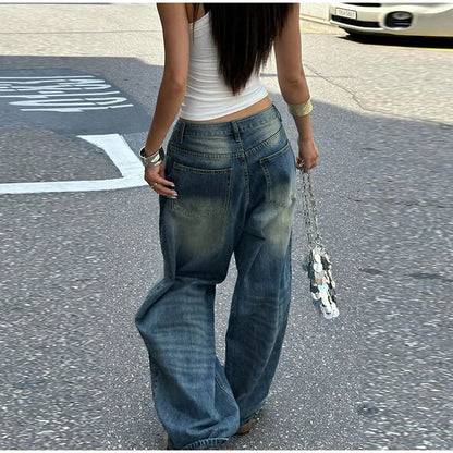 Pantalon en jean Baggy surdimensionné pour femme Y2K Harajuku Hip-hop Vintage Pop gothique taille haute pantalon à jambes larges pantalon Streetwear