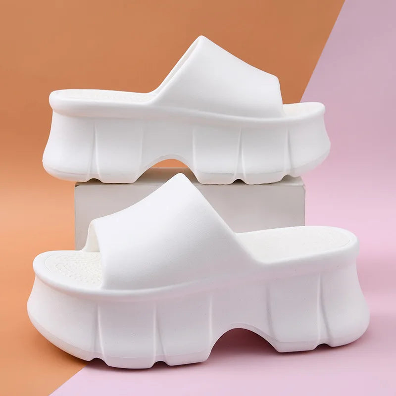 Nouveau 6 cm pantoufles chat à talons hauts femme polyvalent kitty sandale sabots femmes grosses diapositives chaussures dames rose plate-forme EVA pantoufles