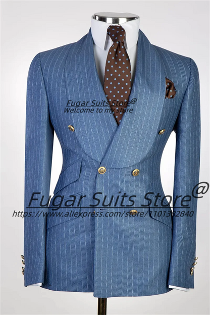 Costumes d'affaires à rayures haut de gamme pour hommes, coupe cintrée, châle à revers, Tuxedos de bal formel, ensembles de 2 pièces, blazer élégant pour hommes, Ropa Hombre