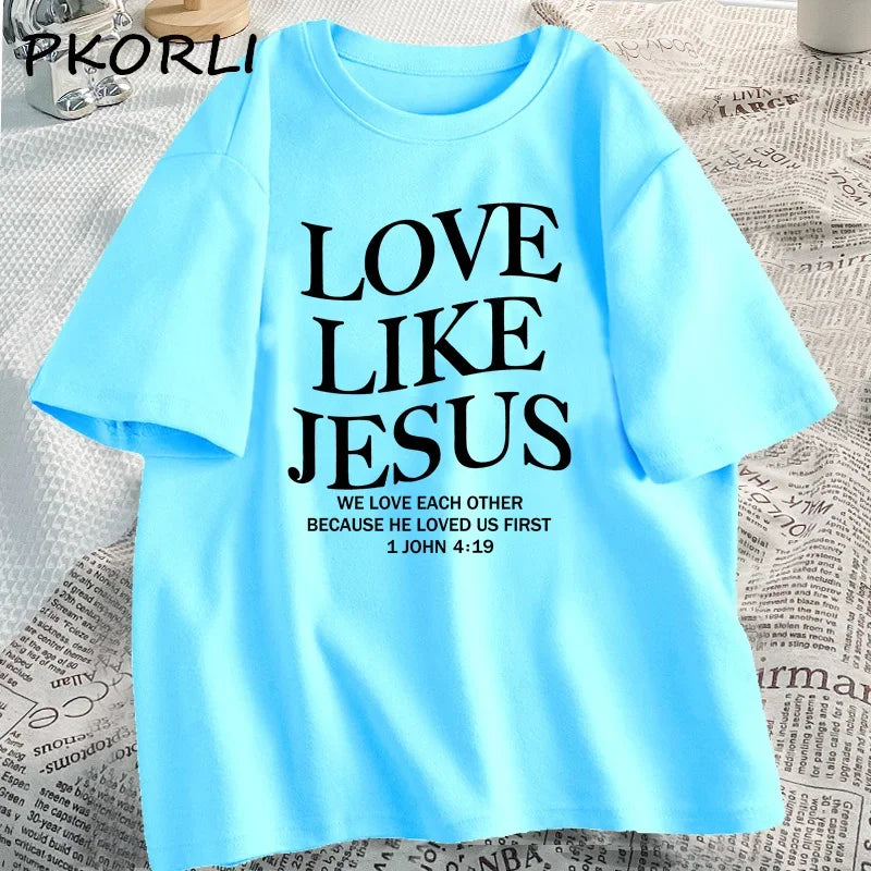 Amour comme jésus t-shirts chrétiens T-shirt religieux à base de foi décontracté à manches courtes femme vêtements Streetwear col rond vêtements