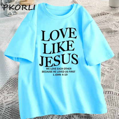 Amour comme jésus t-shirts chrétiens T-shirt religieux à base de foi décontracté à manches courtes femme vêtements Streetwear col rond vêtements