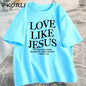 Amour comme jésus t-shirts chrétiens T-shirt religieux à base de foi décontracté à manches courtes femme vêtements Streetwear col rond vêtements