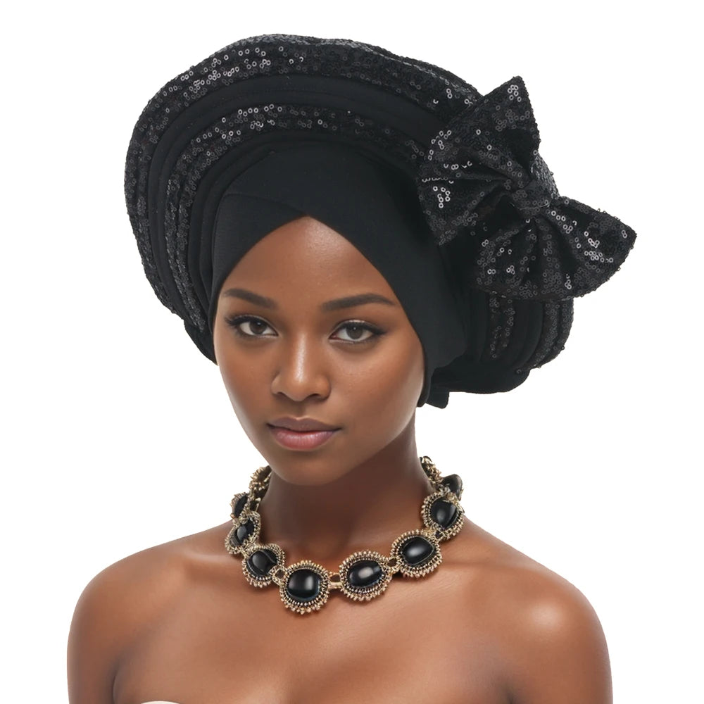 Cravate de Sauna à Paillettes pour Femme, Turban Africain avec Nministériels d Papillon Doux, Accessoire de ix