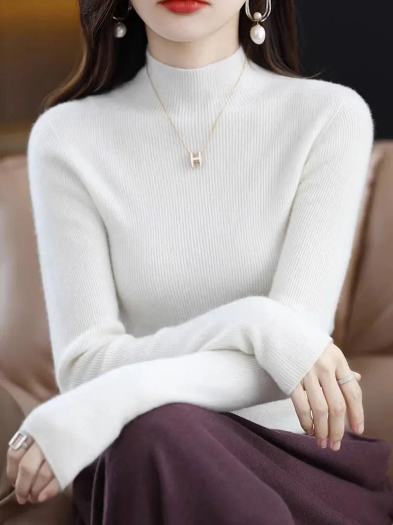 Pull en tricot à demi-col roulé pour femme, couleur unie, coréen, manches longues, mode assortie, épais, chaud, Slim, nouvelle collection automne hiver