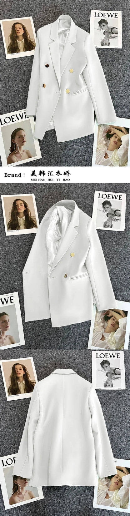 Couleur bonbon OL Blazer printemps automne cranté à manches longues Double boutonnage bouton en métal mince poche Blazer manteaux ZXFS-S602