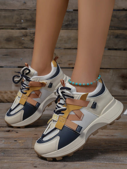 Baskets Basses Confortables à Lacets pour Femme, Chaussures d'Extérieur Décontractées et Respirantes, Nouvelle Collection 2025