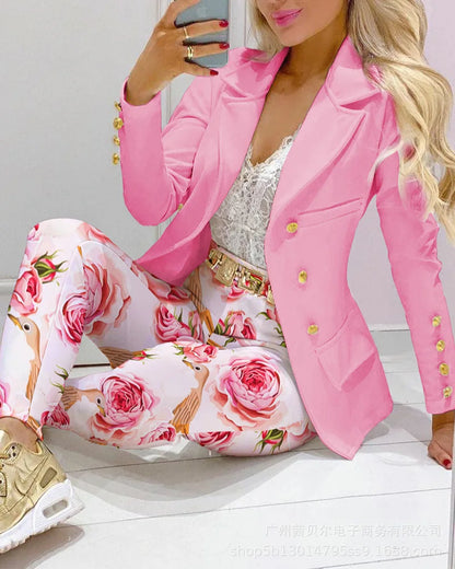 Veste crayon taille haute à double boutonnage pour femme, col imbibé, blanc tempérament, mode Piedmont, printemps et été, 2 pièces