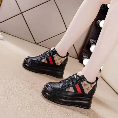 9cm femmes chaussures grosses baskets Air maille évider en cuir véritable blanc chaussures compensées plate-forme talon pompes Mujer Bombas