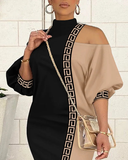 Robe mi-longue découpée à demi-manches lanterne pour femmes, vêtements féminins, col rabattu, initié au froid sexy, été, 2025