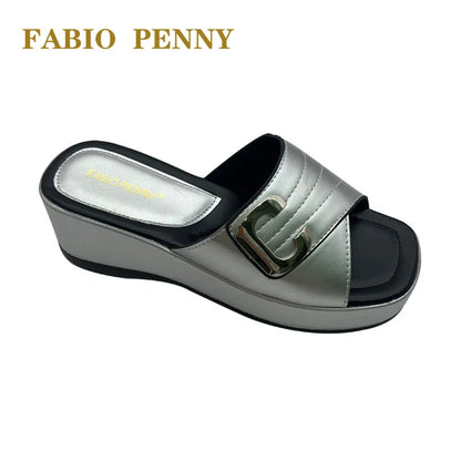 FABIO PENNY2025 été nouveau design métallique couleur unie à semelles épaisses à la mode et sexy dames fête pantoufles à semelles souples