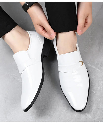 Chaussures en cuir blanc pour hommes, mocassins à bout pointu, décontractés, à enfiler, pour robe de soirée, nouvelle collection 2025