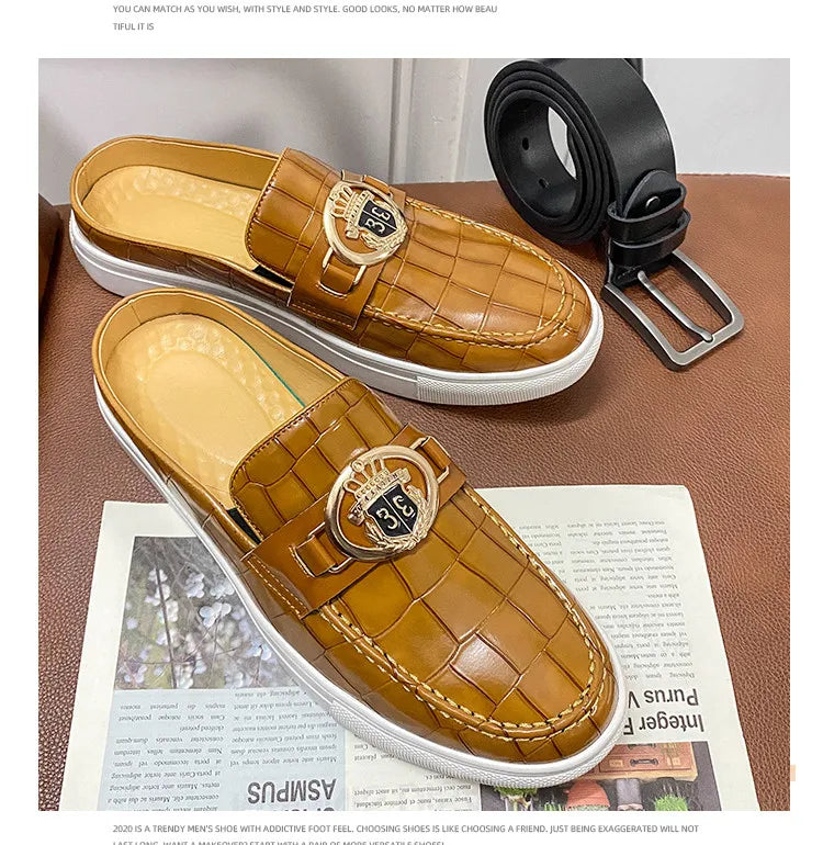 Mocassins en cuir de style britannique pour hommes, demi-chaussures marron, chaussures à enfiler, confortables et respirantes, haute qualité, été